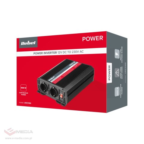 Przetwornica REBEL 12V/230V 1000W 2 gniazda typu F :niemieckie