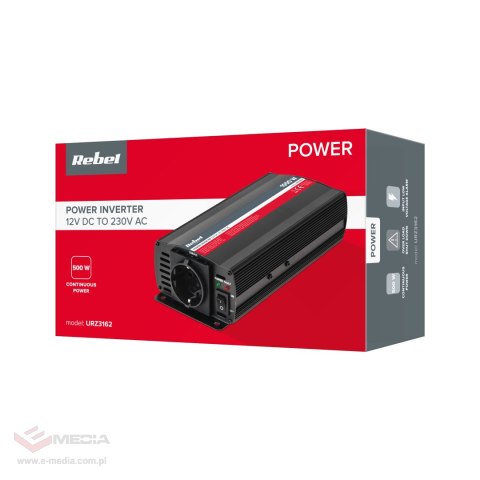 Przetwornica REBEL 12V/230V 500W (gn. typu F :niemieckie)