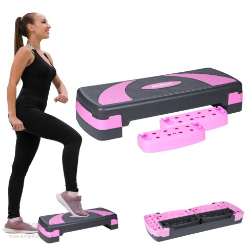 Step do aerobiku i ćwiczeń fitness, 3 stopnie, szaro-fioletowy, REBEL ACTIVE