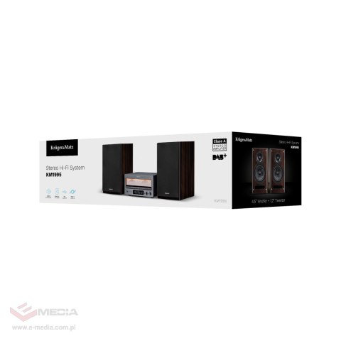 Wieża HiFi Kruger&Matz KM1995 (Wzmacniacz klasy A, CD, USB, Bluetooth, radio cyfrowe DAB+, FM) Wieża HiFi Kruger&Matz KM1995 (Wzmacniacz klasy A, CD, USB, Bluetooth, radio cyfrowe DAB+, FM)
