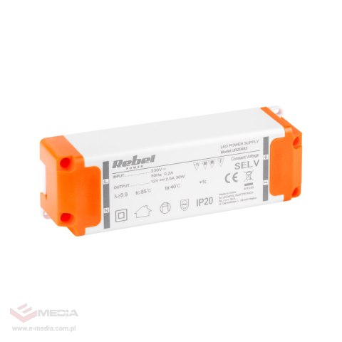 Zasilacz REBEL do sznurow diodowych LED 12V 2,5A (YSL36-1202500) 30Watt max.