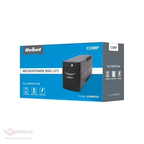 Zasilacz awaryjny UPS REBEL model Micropower 800 ( offline, 800VA / 480W , 230 V , 50Hz )