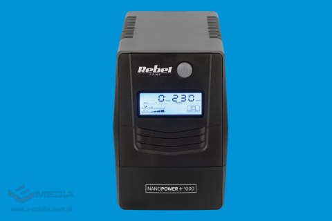 Zasilacz awaryjny komputerowy UPS REBEL model Nanopower Plus 1000 ( offline, 1000VA / 600W , 230 V , 50Hz , LCD , USB , RJ45 )