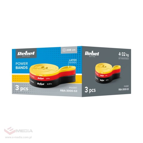 Zestaw gum do ćwiczeń lateksowy - Power Band PLs-1, 4-32 kg, 3 gumy, REBEL ACTIVE