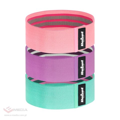 Zestaw gum do ćwiczeń materiałowy - Mini Band M, 27-55 kg, 3 gumy materiałowe, REBEL ACTIVE