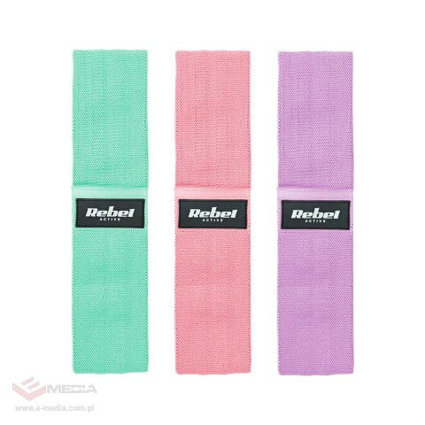 Zestaw gum do ćwiczeń materiałowy - Mini Band M, 27-55 kg, 3 gumy materiałowe, REBEL ACTIVE