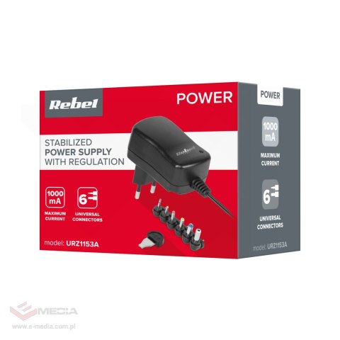Zasilacz stabilizowany z regulacją Rebel 12V 1000mA
