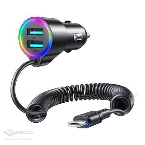 Ładowarka samochodowa Joyroom JR-CL24, 2x USB + kabel USB-C (czarna)