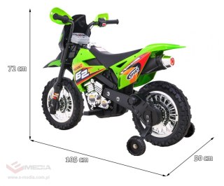 Motorek Cross dla dzieci Pojazd na akumulator Zielony + Pomocnicze kółka + Dźwięki LED