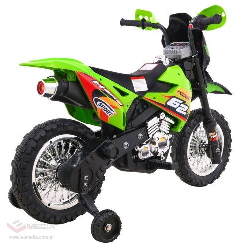 Motorek Cross dla dzieci Pojazd na akumulator Zielony + Pomocnicze kółka + Dźwięki LED