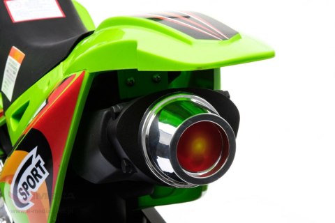 Motorek Cross dla dzieci Pojazd na akumulator Zielony + Pomocnicze kółka + Dźwięki LED