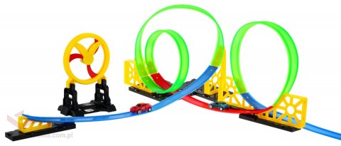 Tor wyścigowy dla dzieci 3+ Ruchoma obręcz + 2 Autka LED + 3 Pętle 360 Dla Autek