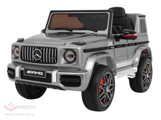 Mercedes AMG G63 dla dzieci Lakier Srebrny + Pilot + MP3 LED + Wolny Start + EVA + Pasy