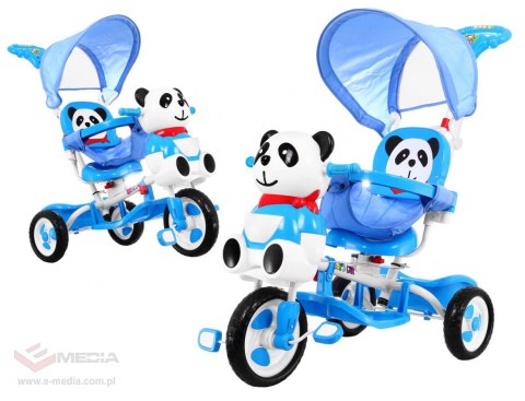 3-kołowy Rowerek dla dzieci Panda Niebieski + Dźwięki + Daszek + Barierka + Podnóżek + Rączka + Schowek