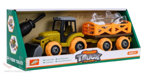 Rozkręcany traktor z łyżką i przyczepą + śrubokręt + owieczki Zabawka dla dzieci 3+
