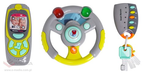 Interaktywny zestaw Kierowcy dla dzieci 3+ Kierownica + Pilot z kluczami + Telefon + Dźwięki Światła
