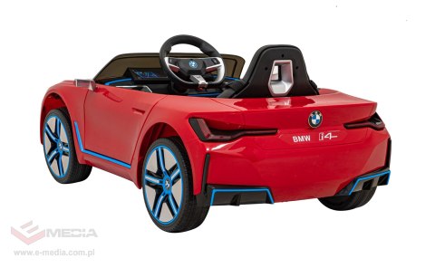 Autko BMW i4 na akumulator dla dzieci Czerwony + Wolny Start + EVA + Ekoskóra + Audio LED + Pilot