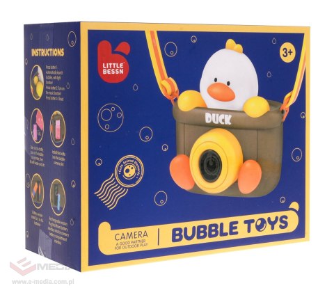 Maszynka do Baniek Mydlanych w kształcie Aparatu z Kaczuszką dla dzieci 3+ Płyny do baniek + Pasek na ramię