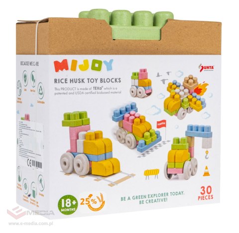 Klocki BIO dla dzieci 18m+ Zestaw 30 el. + Biotworzywo + Pastelowe kolory + Okrągłe brzegi