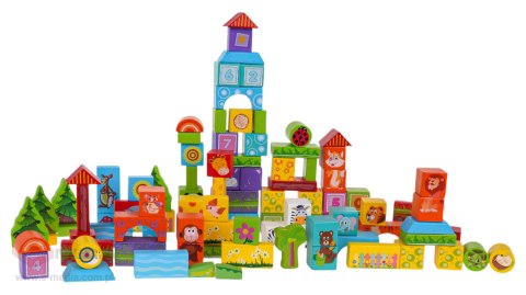 Zestaw Drewnianych Klocków Zwierzątka 100el.