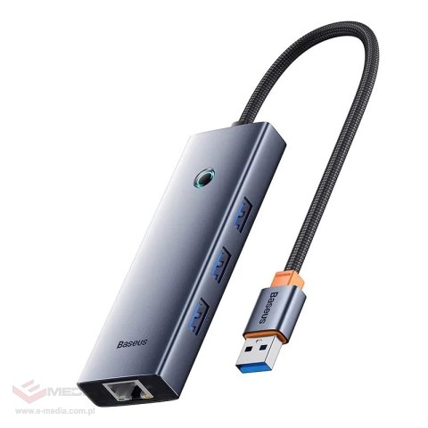 Hub Baseus UltraJoy Series Lite 4-Port (USB do USB 3.0*3+RJ45*1+USB-C 5V) (szary)