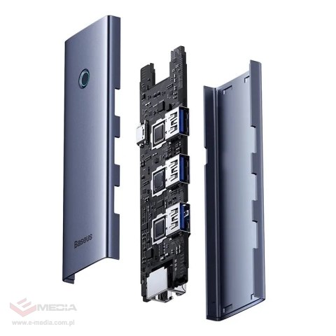 Hub Baseus UltraJoy Series Lite 4-Port (USB do USB 3.0*3+RJ45*1+USB-C 5V) (szary)