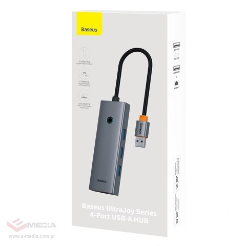 Hub Baseus UltraJoy Series Lite 4-Port (USB do USB 3.0*3+RJ45*1+USB-C 5V) (szary)
