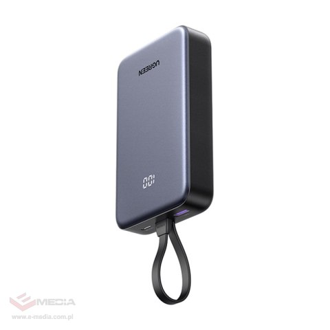 Powerbank 20000mAh Ugreen PB505, USB + USB-C, wbudowany kabel, 20W (szary)