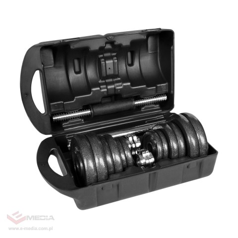 Hantle żeliwne regulowane w walizce z gryfem, zestaw 20kg REBEL ACTIVE