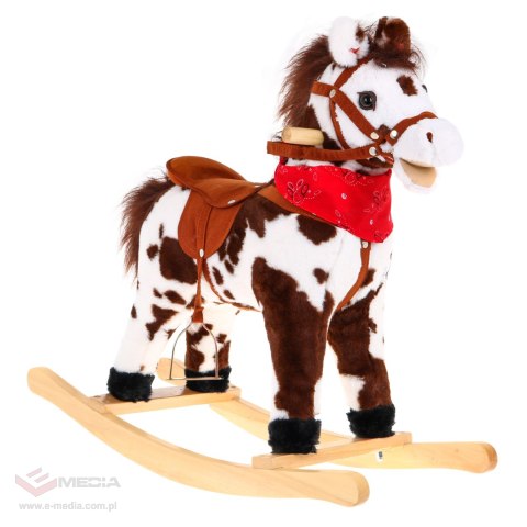 Łaciaty konik na biegunach dla dzieci + Interaktywne efekty + Plusz Drewno
