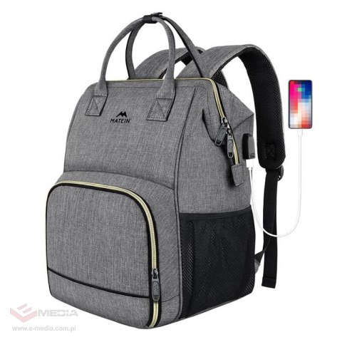 Plecak na laptopa / Torba na lunch 15.6'' Matein 1368 Szary USB