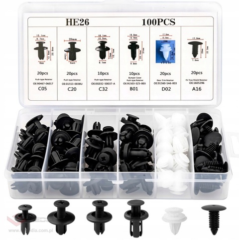 Klipsy kołki montażowe do tapicerki samochodowej 100 szt.