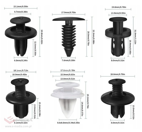 Klipsy kołki montażowe do tapicerki samochodowej 100 szt.
