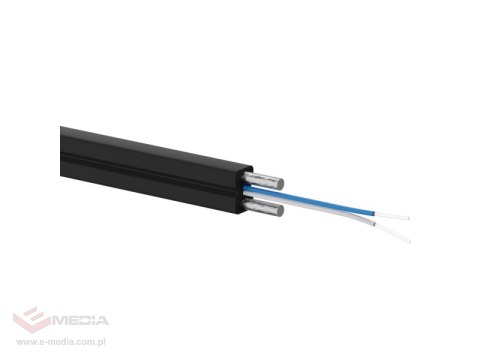 Kabel światłowodowy FTTH 2J, jednomodowy 9/125 LSOH Dca czarny, wzmocnienie FRP, całkowicie dielektryczny, 1000m ALANTEC