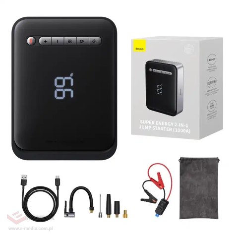 Powerbank / Rozrusznik + Kompresor 2w1 Baseus Super Energy Car Jump Starter, 8000mAh, 1000A USB (czarny)