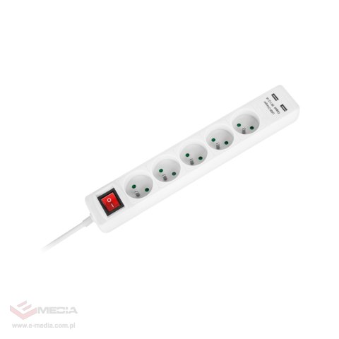 Przedłużacz sieciowy Rebel 5 gniazd + 2 gniazda USB z wyłacznikiem - 5m