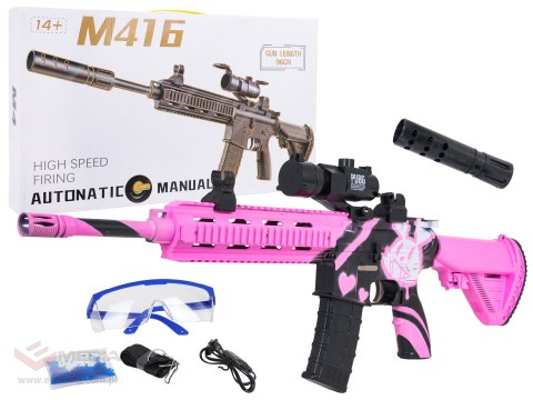 Karabin M416 Różowy na Kulki Wodne + Akcesoria