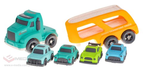 Laweta + 4 Autka BIOplastik dla dzieci 18m+ Żółty + Dźwięki Światła + Ruchome elementy + Ekologiczny materiał