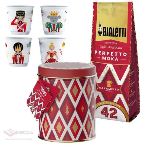 Bialetti - kawa Perfetto Moka Caramello + Zestaw 4 filiżanek Nutcracker