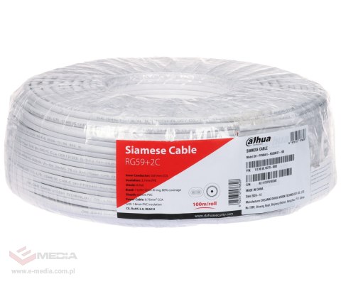 KABEL CCTV PFM941I-RG59N/21-100-WHITE RG59 + 2 x 0.75 mm² DAHUA