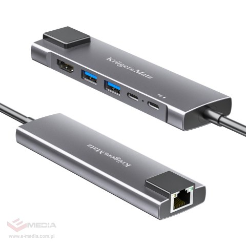 Adapter (HUB) USB typu C na HDMI/2x USB3.0/2x USB typu C/RJ45