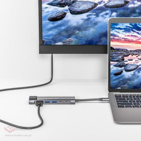 Adapter (HUB) USB typu C na HDMI/2x USB3.0/2x USB typu C/RJ45