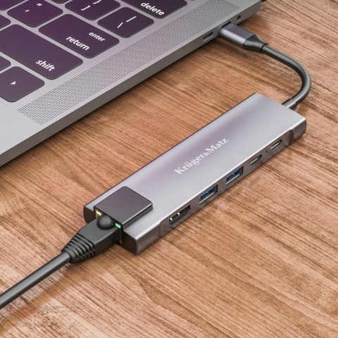 Adapter (HUB) USB typu C na HDMI/2x USB3.0/2x USB typu C/RJ45