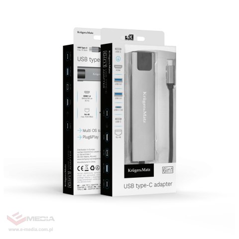 Adapter (HUB) USB typu C na HDMI/2x USB3.0/2x USB typu C/RJ45