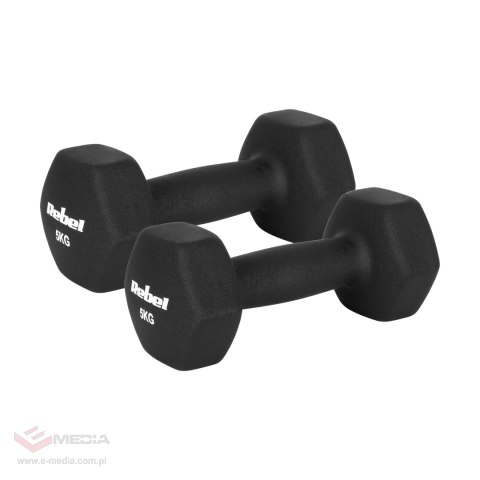 Hantelki żeliwne neoprenowe HEX 2x5kg, REBEL ACTIVE
