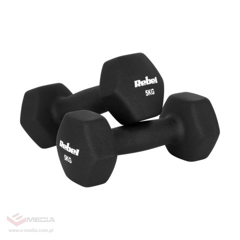 Hantelki żeliwne neoprenowe HEX 2x5kg, REBEL ACTIVE