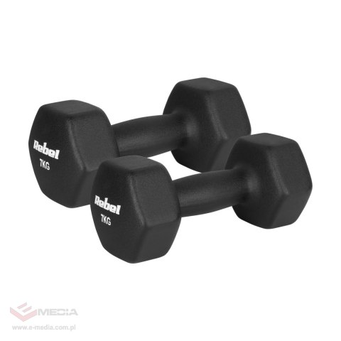 Hantelki żeliwne neoprenowe HEX 2x7kg, REBEL ACTIVE