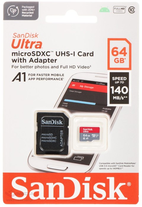 KARTA PAMIĘCI SD-MICRO-10/64-SAND microSD UHS-I, SDXC 64 GB SANDISK