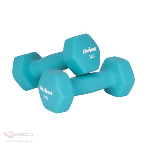 Hantelki żeliwne neoprenowe HEX zestaw 12kg (2x1kg+2x2kg+2x3kg), REBEL ACTIVE
