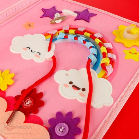 Tablica manipulacyjna sensoryczna montessori walizka plecak różowy